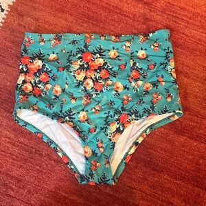 Urban Outfitters Floral High-Waisted Bikini Bottom - Teal and Orange